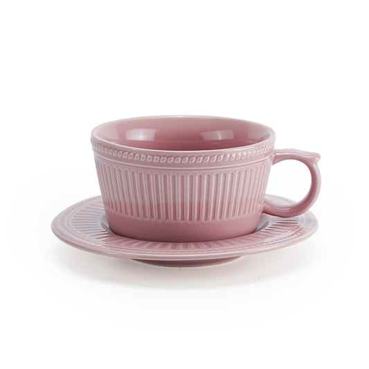 Continental ceramic large capacity flat coffee cup Breakfast cup cappuccino latte Fancy coffee embossed latte cup
